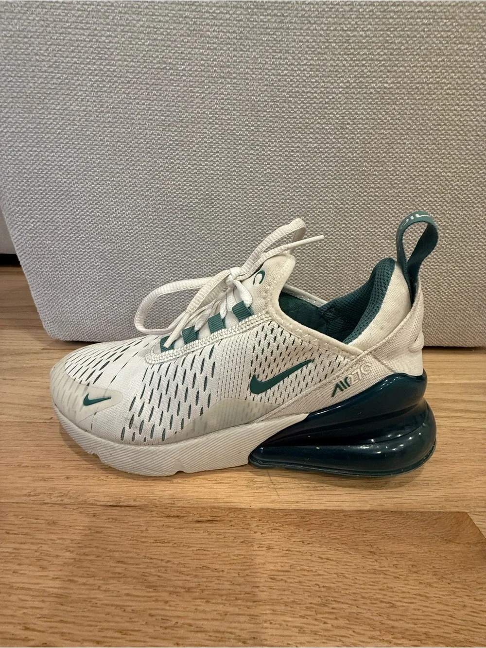 Nike Kids Air Max 270 React White Teal Lace-Up Sneakers